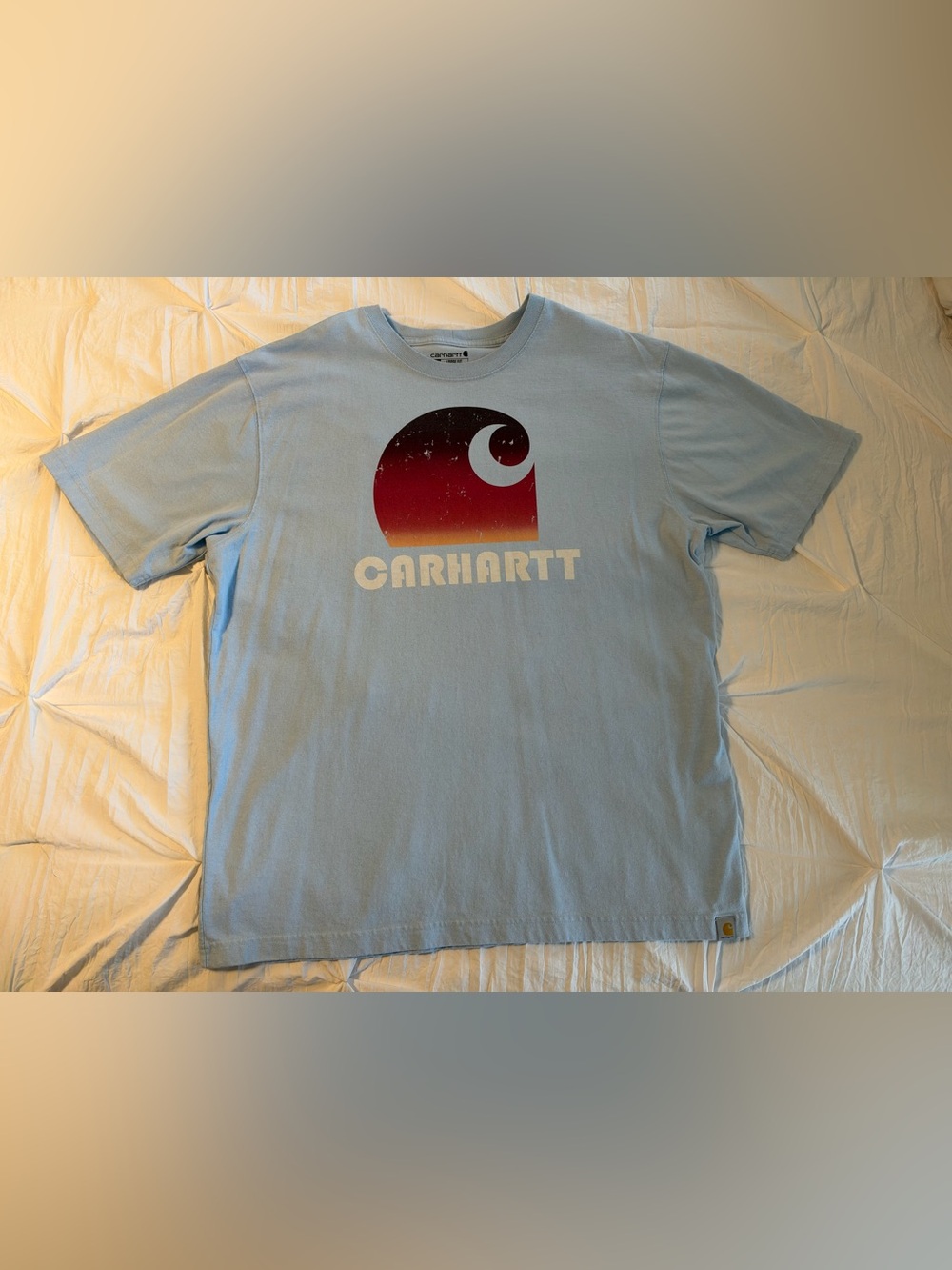 Carhartt Men's Blue Graphic Logo Crew Neck Cotton Knit Tee Loose Fit Size L